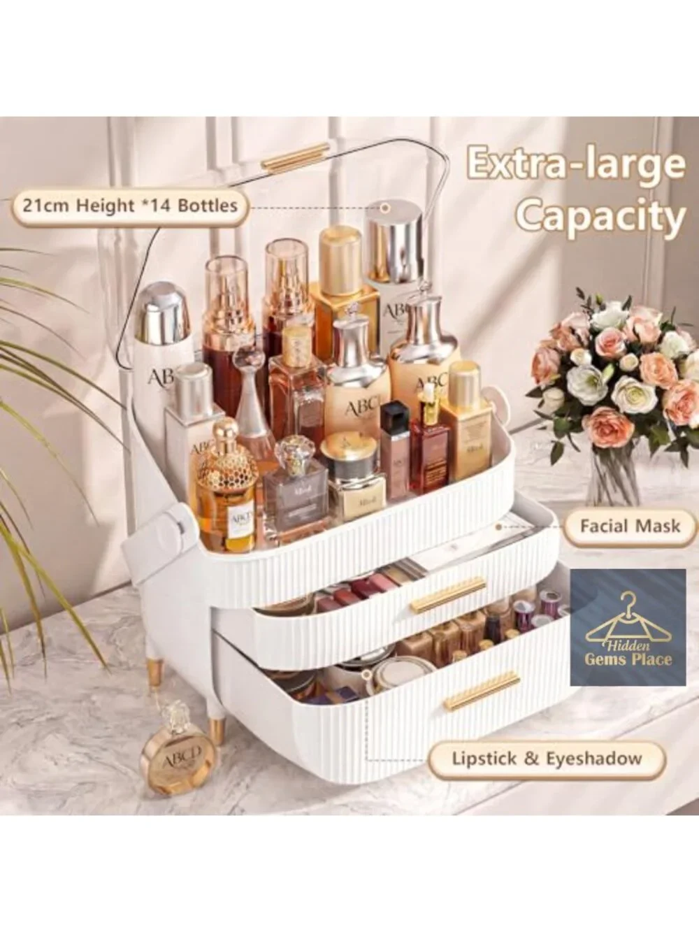 Makeup Organizer with Drawers - Acrylic Cosmetic Storage Case with Cover